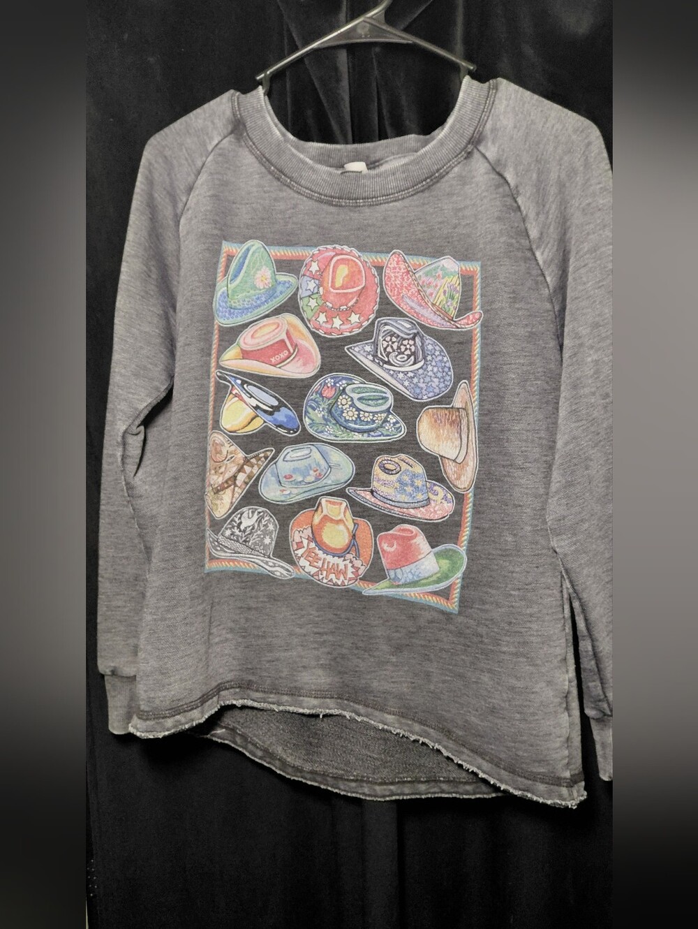 Women's Grey Sweatshirt with Colorful Hat Graphic